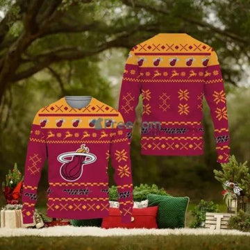 Snow Santa Pattern Logo Miami Heat Ugly Christmas Sweater, NBA Chritsmas Sweater Moonbestprint