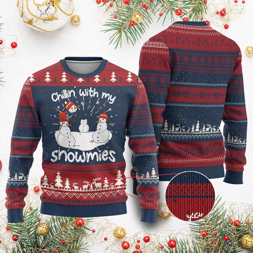 Snowman Chillin With My Snowmies Ugly Christmas Sweater - Moonbestprint