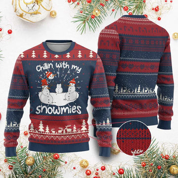 Snowman Chillin With My Snowmies Ugly Christmas Sweater - Moonbestprint