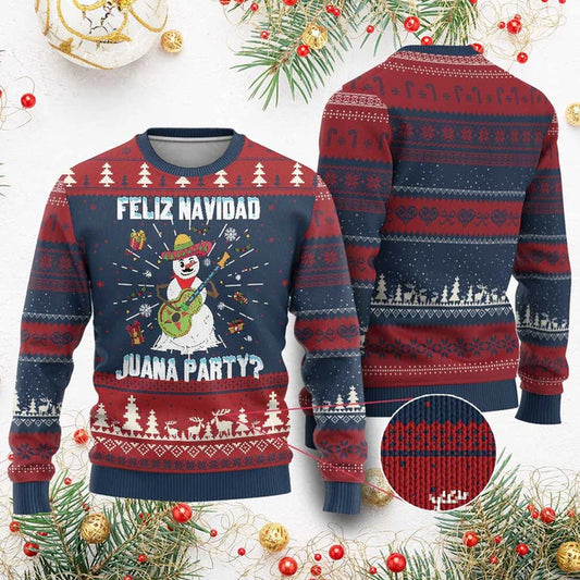 Snowman Feliz Navidad Juana Party Ugly Christmas Sweater - Moonbestprint