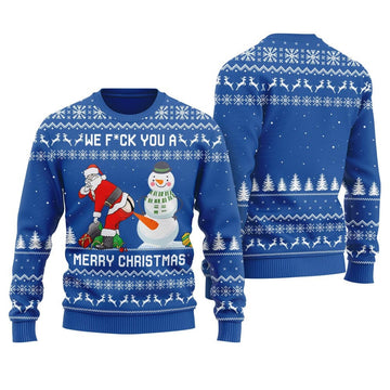 Snowman Stick a Carrot Up Santa's Asshole Ugly Christmas Sweater Blue – Moonbestprint