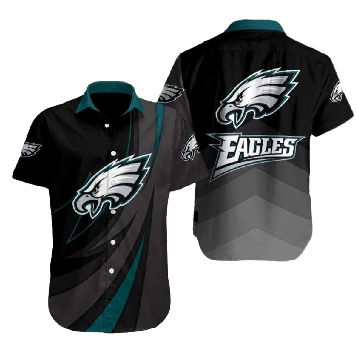 Philadelphia Eagles Soaring Eagle Shadow Swooping Teal Style Hawaiian Shirt - Moonbestprint