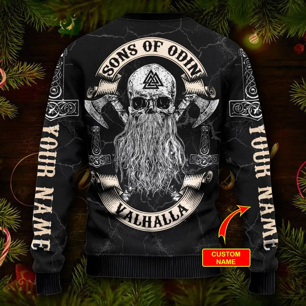 Sons Of Odin Valhalla Custom Name Viking Ugly Christmas Sweater Moonbestprint