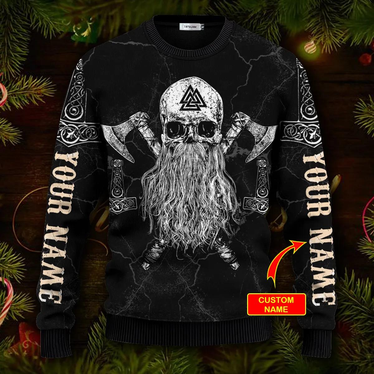 Sons Of Odin Valhalla Custom Name Viking Ugly Christmas Sweater Moonbestprint