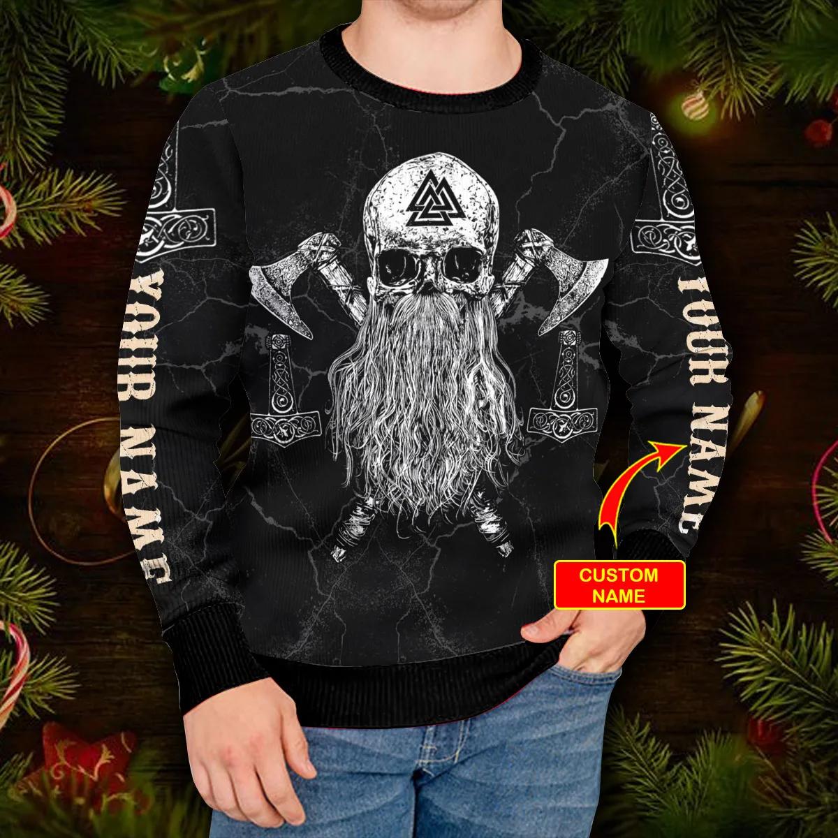 Sons Of Odin Valhalla Custom Name Viking Ugly Christmas Sweater Moonbestprint