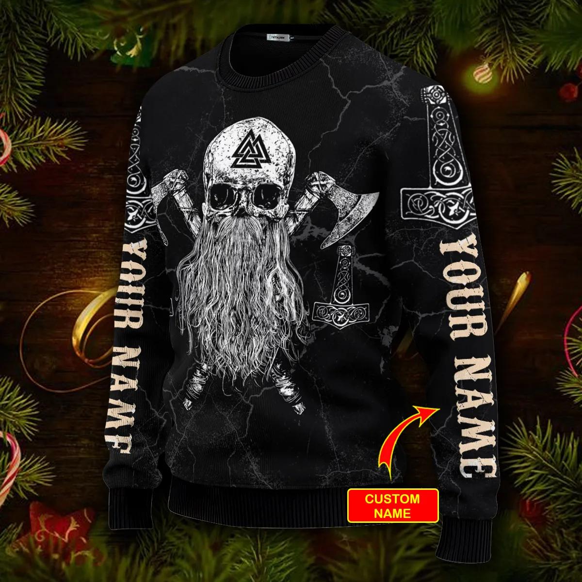 Sons Of Odin Valhalla Custom Name Viking Ugly Christmas Sweater Moonbestprint
