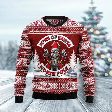 Sons Of Santa North Pole Skull Ugly Christmas Sweater, Christmas Sweater With Skulls Moonbestprint