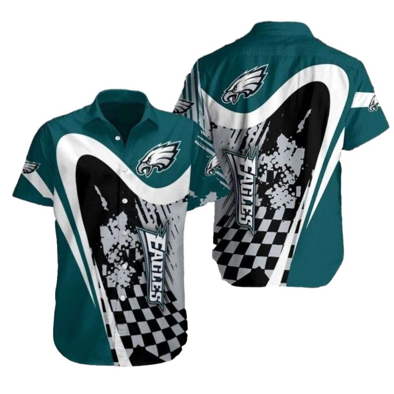 Philadelphia Eagles Racing Teal And White Hawaiian Shirt - Moonbestprint