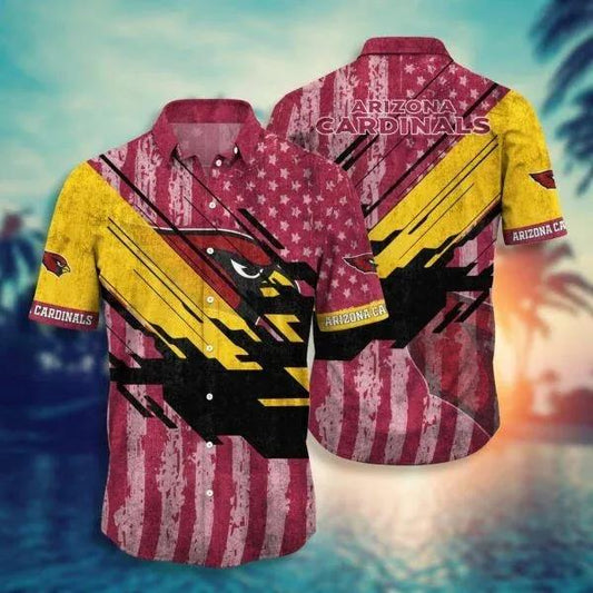Sport-Team Arizona Cardinals Red America Flag Hawaiian Shirt Summer Aloha Shirt, NFL Hawaiian Shirt Moonbestprint
