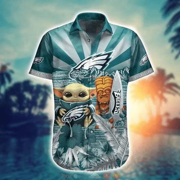 Sport-Team Philadelphia Eagles Baby Yoda Hawaiian Shirt Men & Women Aloha Shirt, NFL Hawaiian Shirt Moonbestprint