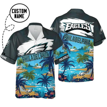 Sport-Team Philadelphia Eagles Custom Name Coconut Tree Hawaiian Shirt Men & Women Aloha Shirt, NFL Hawaiian Shirt Moonbestprint