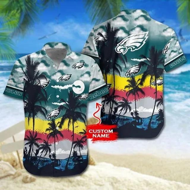 Sport-Team Philadelphia Eagles Custom Name Coconut Tree Hawaiian Shirt Sport Team Aloha Shirt 2, NFL Hawaiian Shirt Moonbestprint