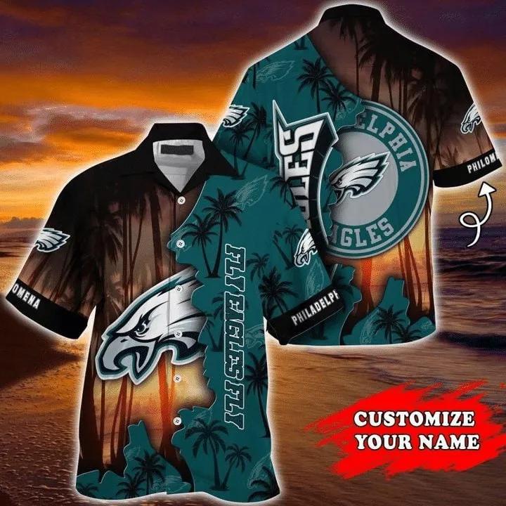 Sport-Team Philadelphia Eagles Custom Name Coconut Tree Hawaiian Shirt Sport Team Aloha Shirt, NFL Hawaiian Shirt Moonbestprint