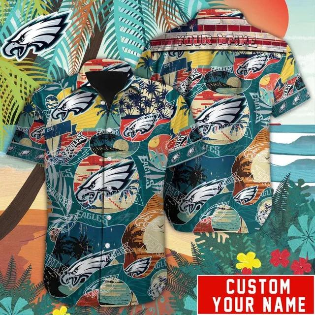 Sport-Team Philadelphia Eagles Custom Name Special Vintage Style Hawaiian Shirt Sport Team Aloha Shirt, NFL Hawaiian Shirt Moonbestprint