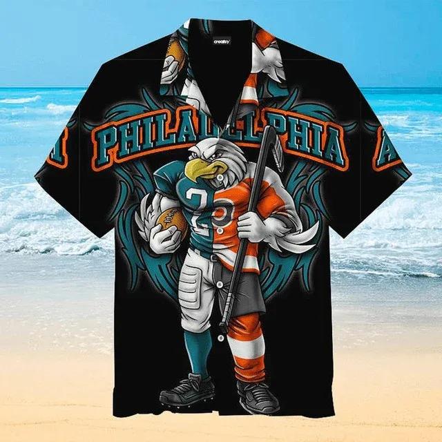 Sport-Team Philadelphia Eagles Mascot Black Hawaiian Shirt Summer Aloha Shirt, NFL Hawaiian Shirt Moonbestprint