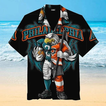 Sport-Team Philadelphia Eagles Mascot Black Hawaiian Shirt Summer Aloha Shirt, NFL Hawaiian Shirt Moonbestprint