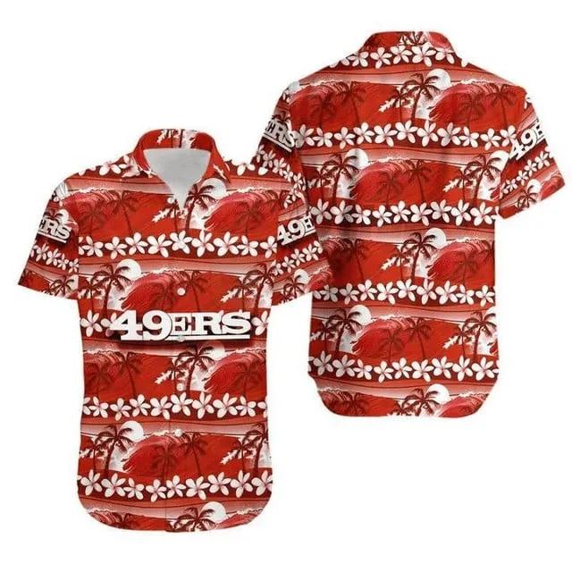 Sport-Team San Francisco 49ers Coconut Tree Pink Flower Hawaiian Shirt Men & Women Aloha Shirt, NFL Hawaiian Shirt Moonbestprint