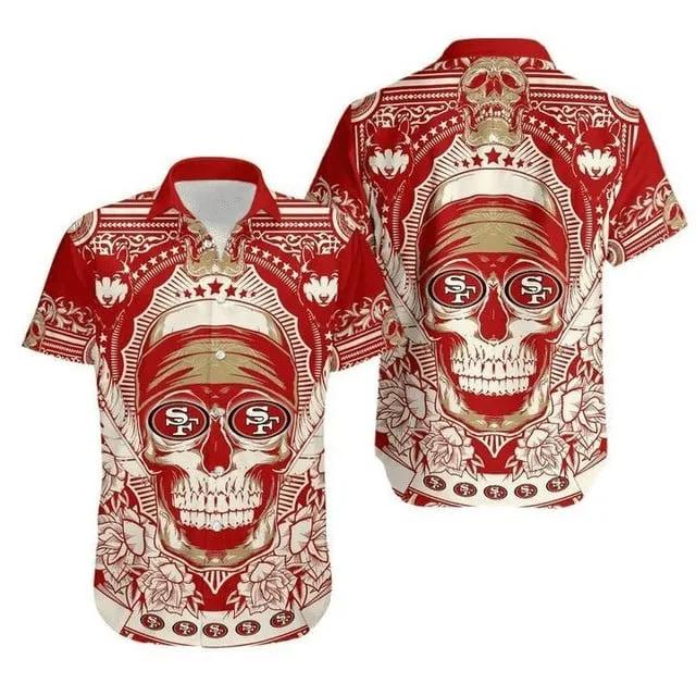 Sport-Team San Francisco 49ers Logo In Eyes Skull Hawaiian Shirt Summer Aloha Shirt, NFL Hawaiian Shirt Moonbestprint