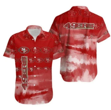Sport-Team San Francisco 49ers Red Multi Logo Above River Hawaiian Shirt Men & Women Aloha Shirt, NFL Hawaiian Shirt Moonbestprint