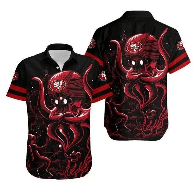 Sport-Team San Francisco 49ers Red Octopus Ghost Hawaiian Shirt Men & Women Aloha Shirt, NFL Hawaiian Shirt Moonbestprint