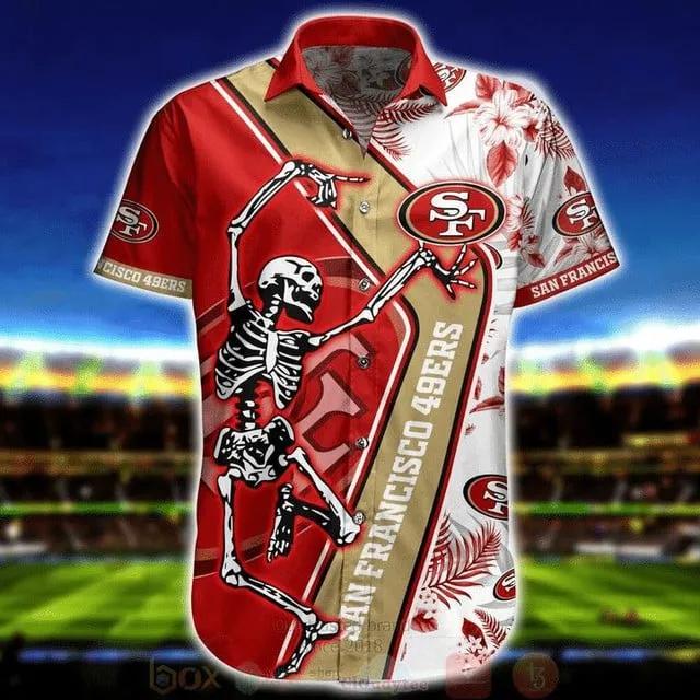 Sport-Team San Francisco 49ers Skeleton Dancing With Logo Hawaiian Shirt Men & Women Aloha Shirt, NFL Hawaiian Shirt Moonbestprint