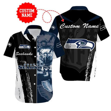 Sport-Team Seattle Seahawks Custom Name Special Half Tone Mascot Hawaiian Shirt Sport Team Aloha Shirt, NFL Hawaiian Shirt Moonbestprint