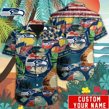 Sport-Team Seattle Seahawks Custom Name Special Vintage Style Hawaiian Shirt Sport Team Aloha Shirt, NFL Hawaiian Shirt Moonbestprint