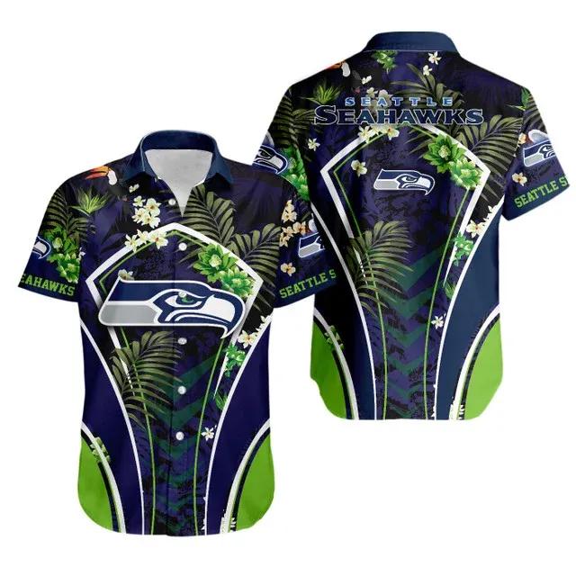 Sport-Team Seattle Seahawks Flower Summer Tropical Hawaiian Shirt Sport Team Aloha Shirt, NFL Hawaiian Shirt Moonbestprint
