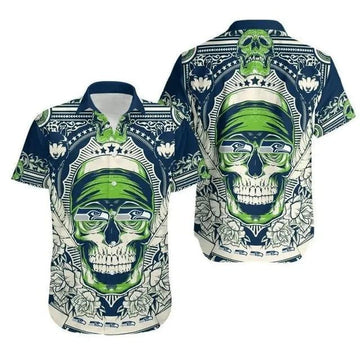 Sport-Team Seattle Seahawks Green Skull Hawaiian Shirt Summer Aloha Shirt 2, NFL Hawaiian Shirt Moonbestprint