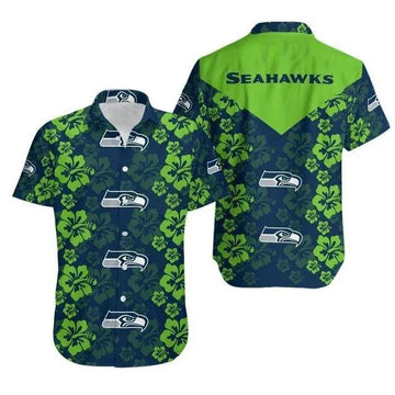 Sport-Team Seattle Seahawks Navy Green Hawaiian Shirt Summer Aloha Shirt, NFL Hawaiian Shirt Moonbestprint