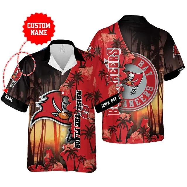 Sport-Team Tampa Bay Buccaneers Custom Name Coconut Tree Hawaiian Shirt Sport Team Aloha Shirt, NFL Hawaiian Shirt Moonbestprint