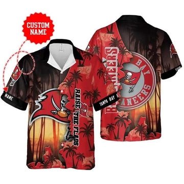 Sport-Team Tampa Bay Buccaneers Custom Name Coconut Tree Hawaiian Shirt Sport Team Aloha Shirt, NFL Hawaiian Shirt Moonbestprint