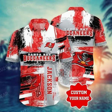 Sport-Team Tampa Bay Buccaneers Custom Name Red Grey Hawaiian Shirt Men & Women Aloha Shirt 2, NFL Hawaiian Shirt Moonbestprint