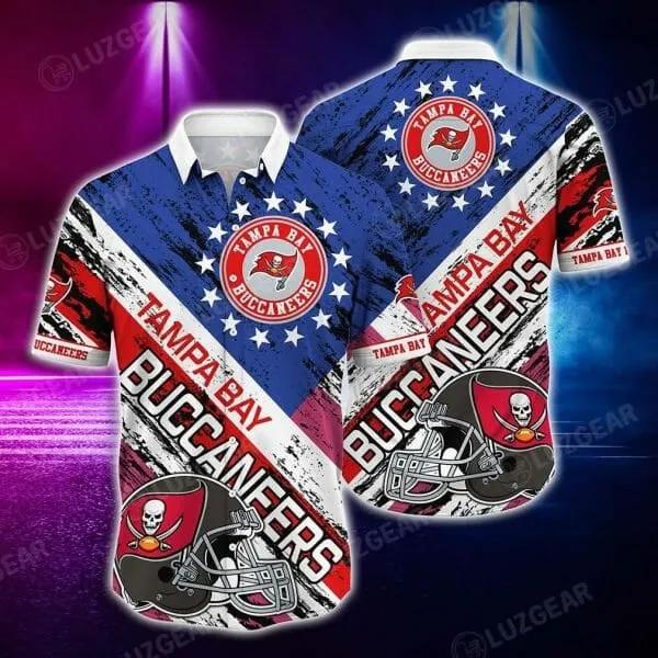 Sport-Team Tampa Bay Buccaneers Helmet Blue Red Hawaiian Shirt Men & Women Aloha Shirt, NFL Hawaiian Shirt Moonbestprint
