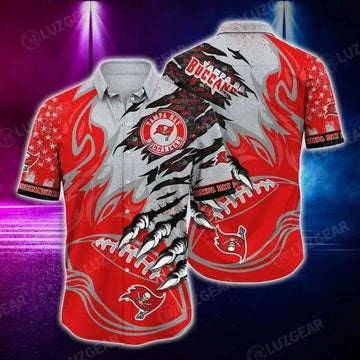 Sport-Team Tampa Bay Buccaneers Red Grey Hawaiian Shirt Men & Women Aloha Shirt, NFL Hawaiian Shirt Moonbestprint