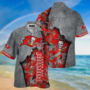 Sport-Team Tampa Bay Buccaneers Red Grey Hawaiian Shirt Men & Women Aloha Shirt 2, NFL Hawaiian Shirt Moonbestprint