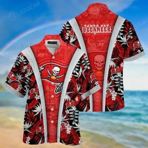 Sport-Team Tampa Bay Buccaneers Red Grey Hawaiian Shirt Summer Aloha Shirt, NFL Hawaiian Shirt Moonbestprint