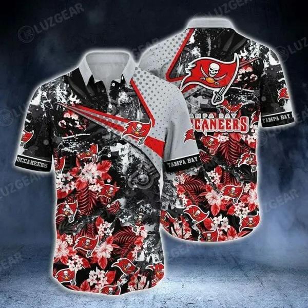 Sport-Team Tampa Bay Buccaneers Red Tropical Flowers Hawaiian Shirt Men & Women Aloha Shirt, NFL Hawaiian Shirt Moonbestprint