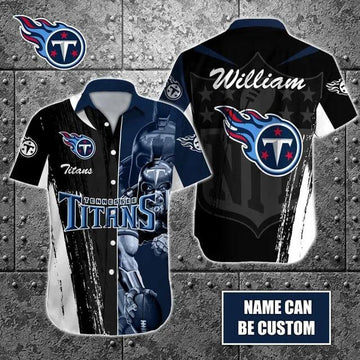 Sport-Team Tennessee Titans Custom Name Special Half Tone Mascot Hawaiian Shirt Sport Team Aloha Shirt, NFL Hawaiian Shirt Moonbestprint