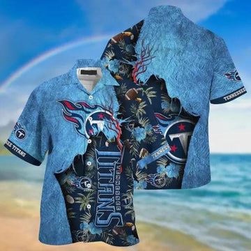 Sport-Team Tennessee Titans Flowers Navy Blue Hawaiian Shirt Men & Women Aloha Shirt, NFL Hawaiian Shirt Moonbestprint
