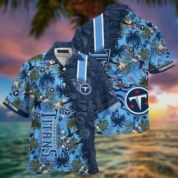 Sport-Team Tennessee Titans Flowers Navy Blue Hawaiian Shirt Summer Aloha Shirt, NFL Hawaiian Shirt Moonbestprint