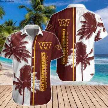 Sport-Team Washington Commanders Coconut Tree White Brown Hawaiian Shirt Men & Women Aloha Shirt, NFL Hawaiian Shirt Moonbestprint