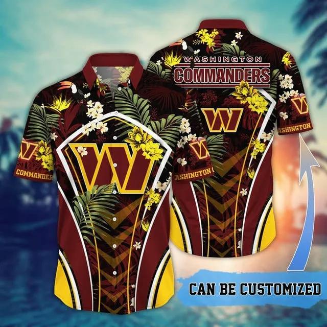 Sport-Team Washington Commanders Custom Name Flower Summer Tropical Hawaiian Shirt Sport Team Aloha Shirt, NFL Hawaiian Shirt Moonbestprint