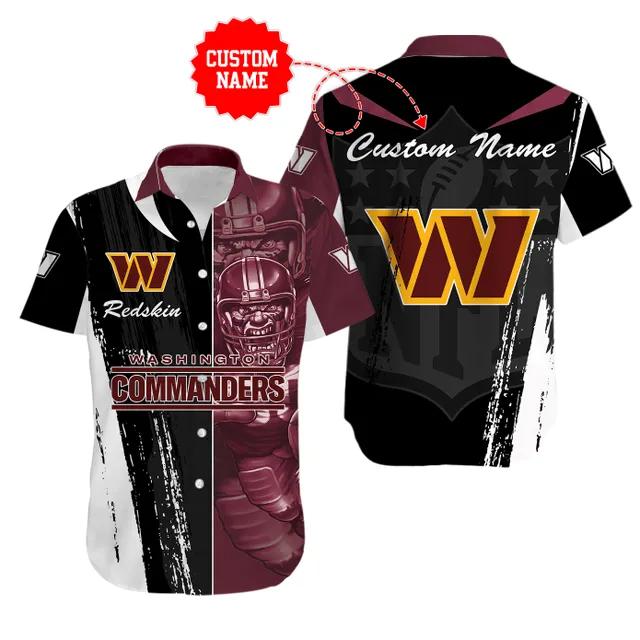 Sport-Team Washington Commanders Custom Name Special Half Tone Mascot Hawaiian Shirt Sport Team Aloha Shirt, NFL Hawaiian Shirt Moonbestprint