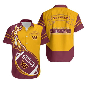 Sport-Team Washington Commanders Custom Name Yellow Brown Rugby Ball Hawaiian Shirt Sport Team Aloha Shirt, NFL Hawaiian Shirt Moonbestprint