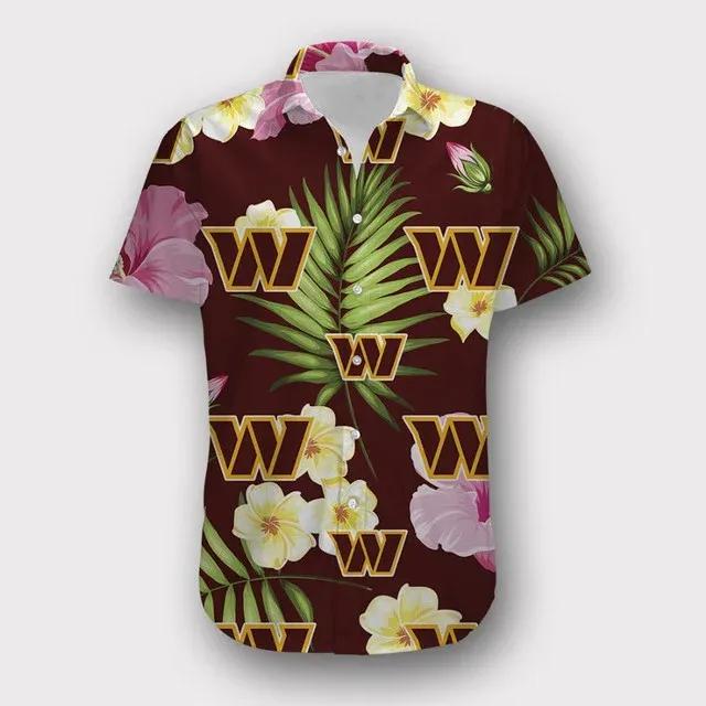 Sport-Team Washington Commanders Red Green Leaf Hawaiian Shirt Men & Women Aloha Shirt, NFL Hawaiian Shirt Moonbestprint