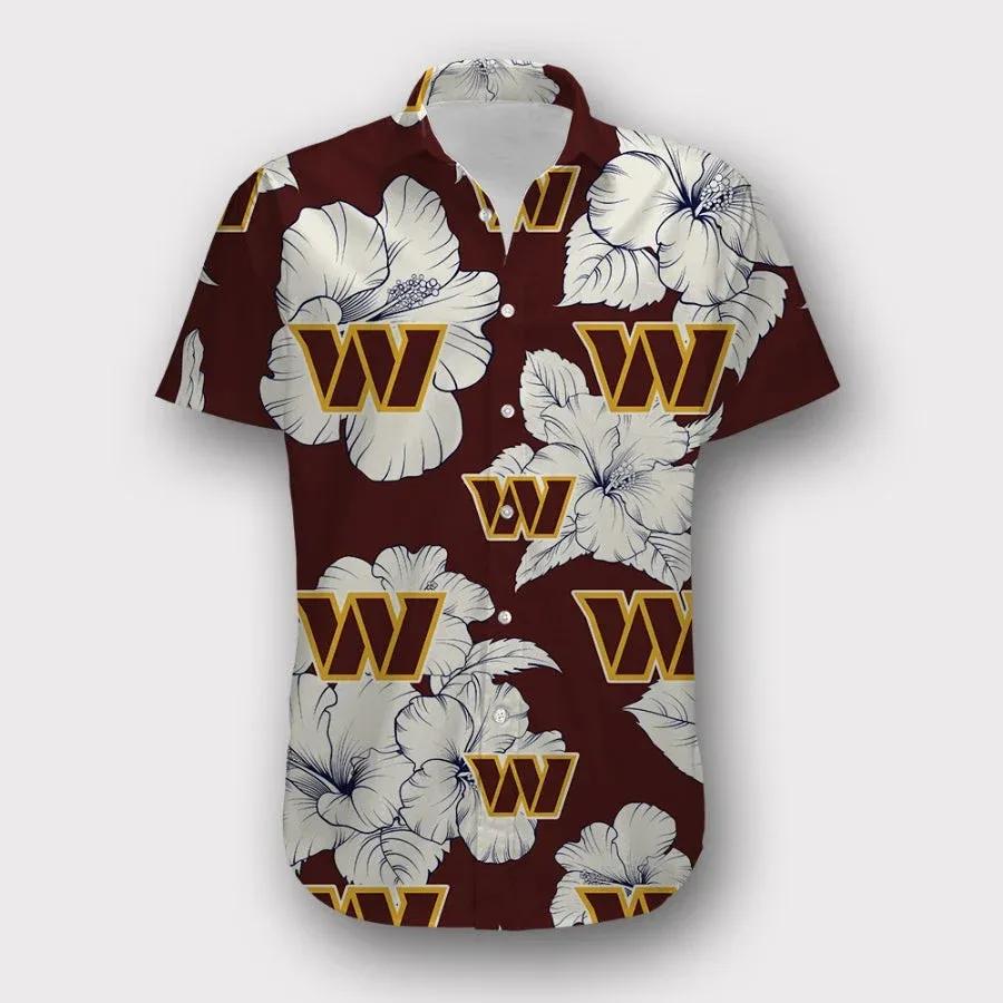 Sport-Team Washington Commanders Red White Flower Tropical Hawaiian Shirt Men & Women Aloha Shirt, NFL Hawaiian Shirt Moonbestprint