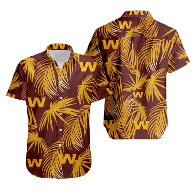 Sport-Team Washington Commanders Yellow Leaf Hawaiian Shirt Men & Women Aloha Shirt, NFL Hawaiian Shirt Moonbestprint