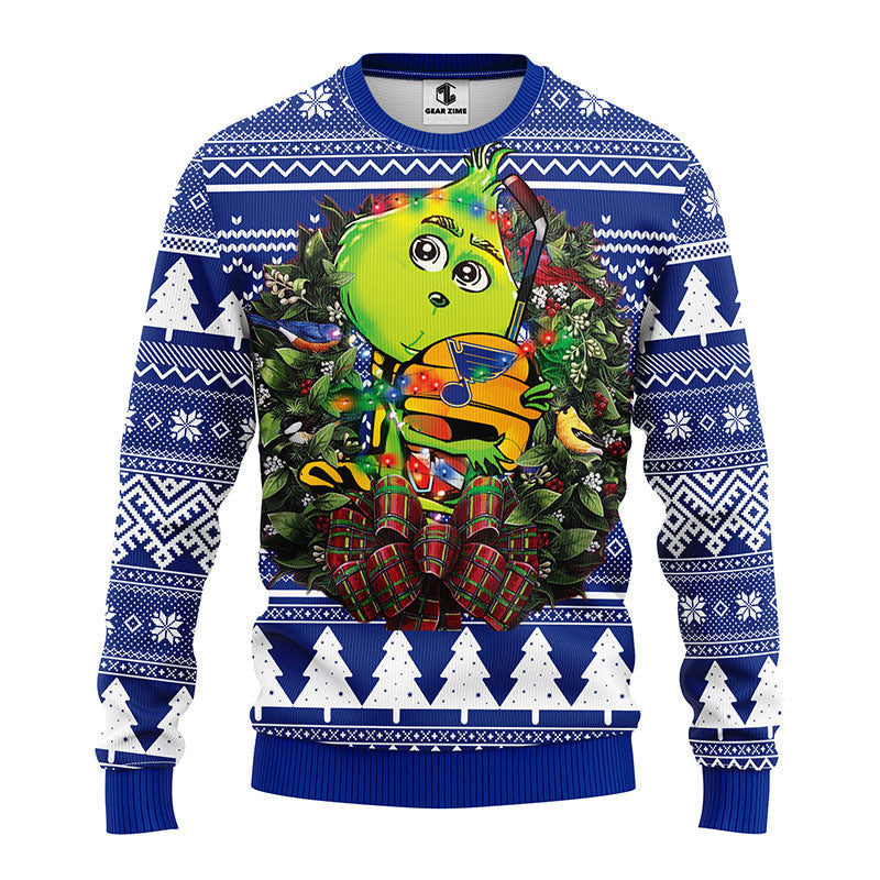 St. Louis Blues Grinch Hug Ugly Christmas Sweater Moonbestprint