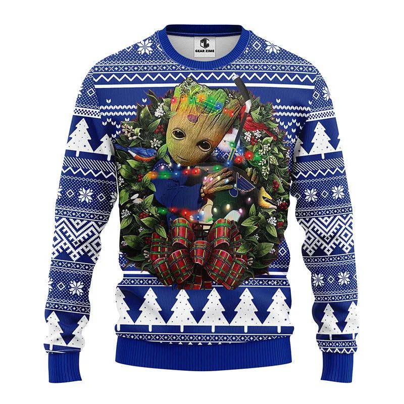St. Louis Blues Groot Hug Ugly Christmas Sweater, NHL Christmas Sweater Moonbestprint